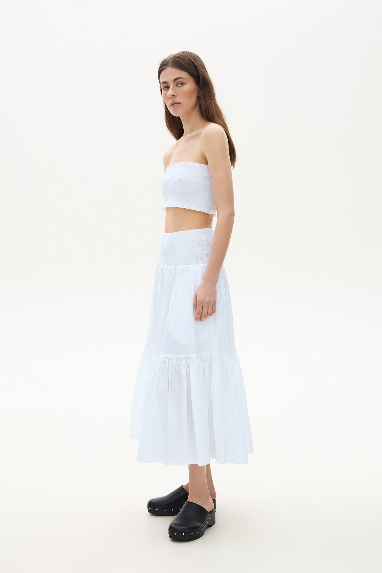 COTTON SKIRT WITH A WIDE ELASTIC BAND WHITE