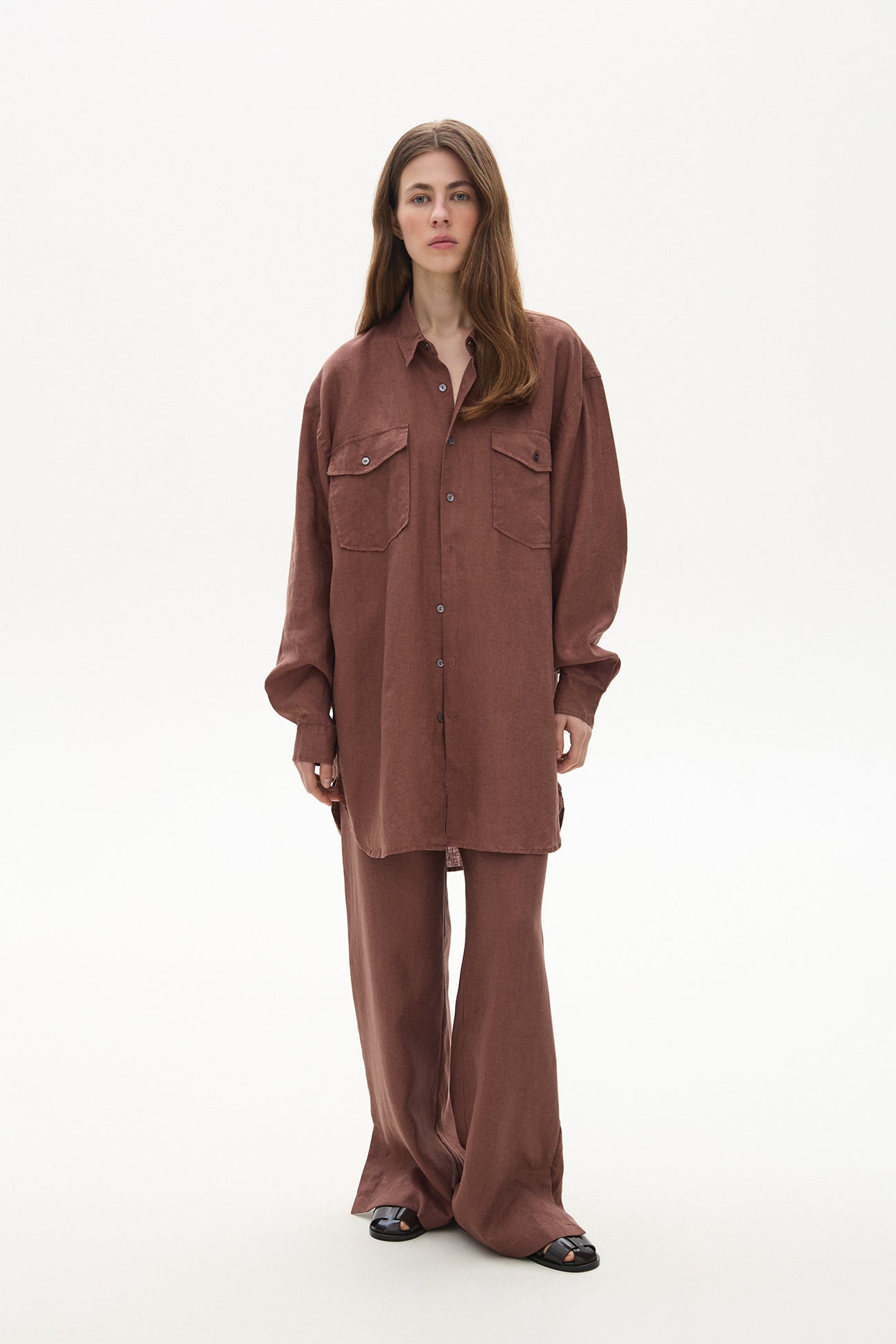 LINEN PANTS WITH SLITS CHOCOLATE