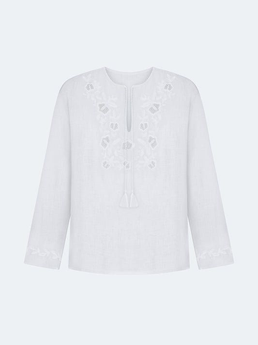 ETNODIM MEN'S SHIRT WITH WHITE EMBROIDERY IN THE TONE OF "VAVYLON XX"