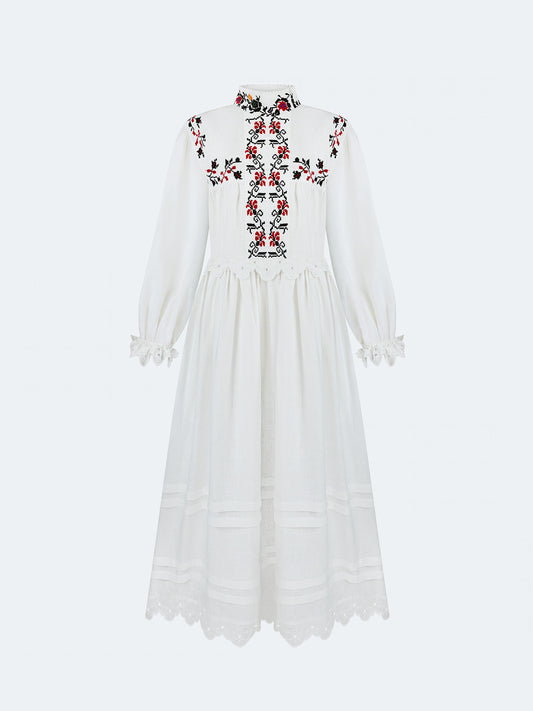 ETNODIM LONG EMBROIDERED DRESS WITH A HIGH NECK "KOROLIVNA"