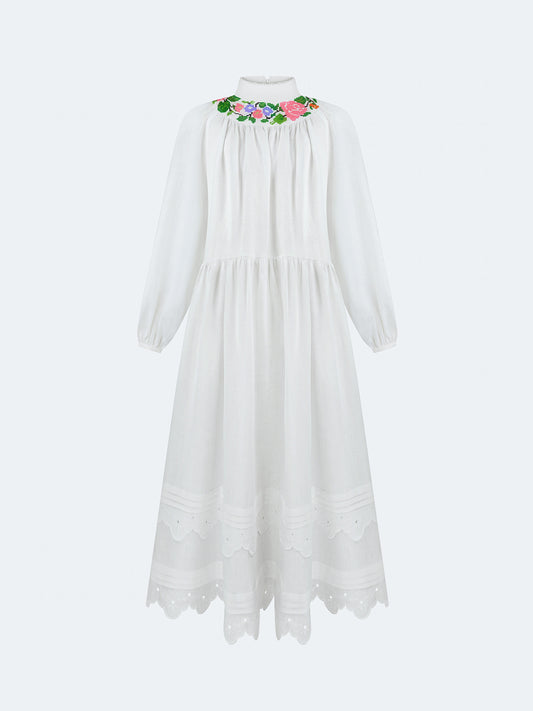 ETNODIM LONG EMBROIDED DRESS WITH FASTENING "VINOK"